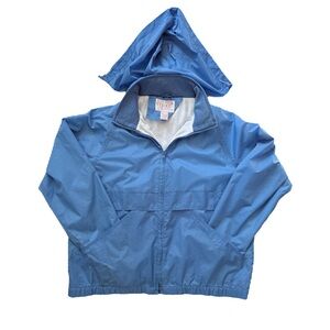 Vintage Strike Blue Hooded Windbreaker Jacket Zip Front Retro Nylon Lined